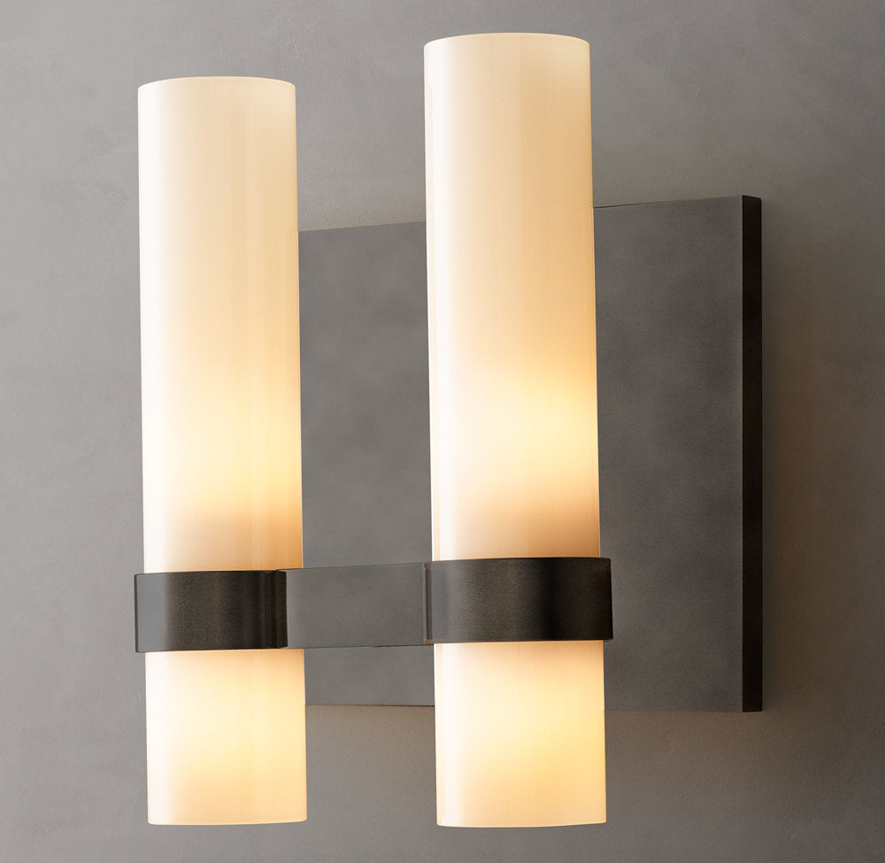 Ravelle Milk Glass Double Wall Light, Bathroom Wall Sconce, detail 3