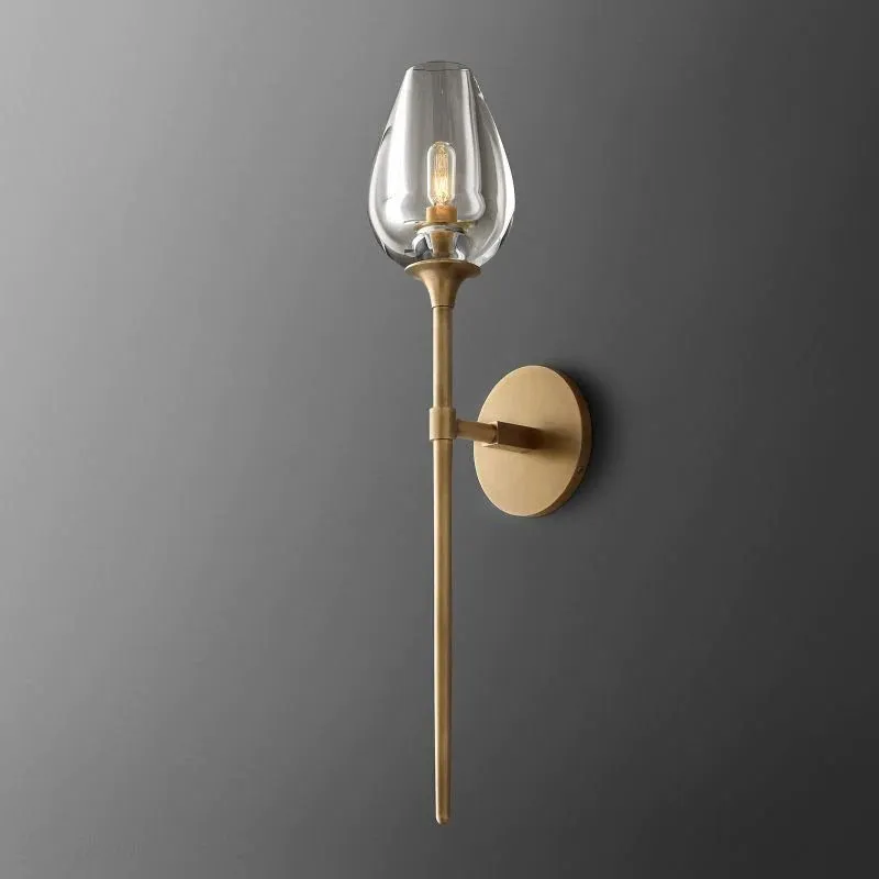 Tulip Grand Wall Light - 5"W x 7"D x 24"H Solid brass, Hardwired Wall Sconce, Solid brass & Glass