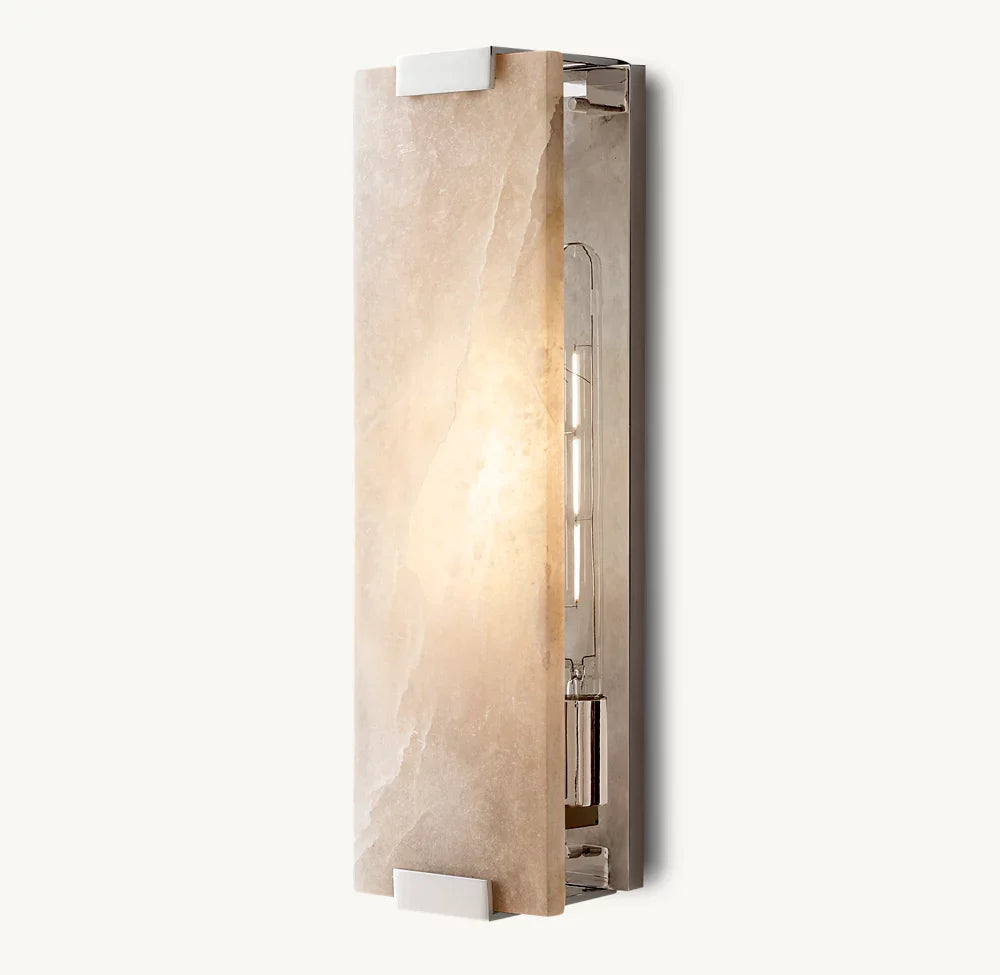 Hand-Carved Alabaster Grand Wall Light, Bathroom Wall Sconce, detail 17