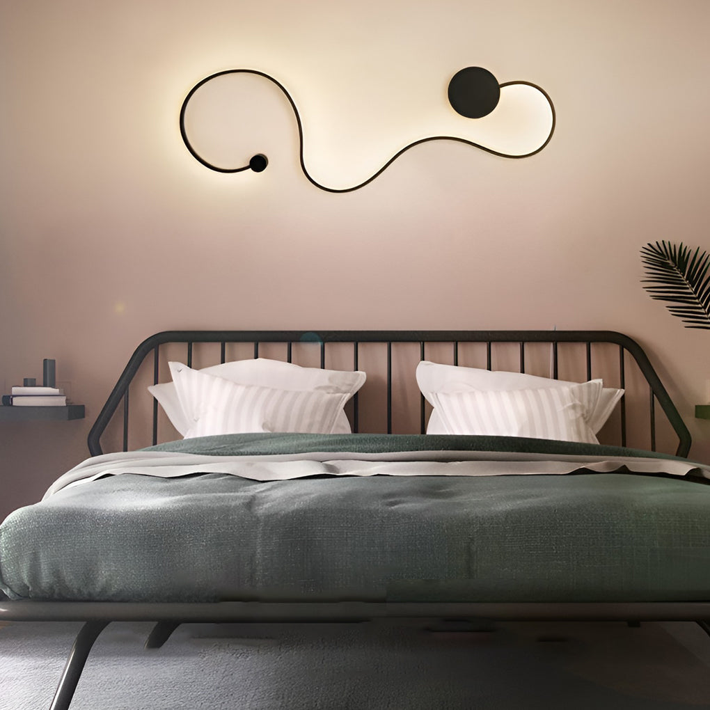 Creative Long Curved Linear LED Contemporary Wall Light, Bedroom Wall Sconce, Iron, 23"