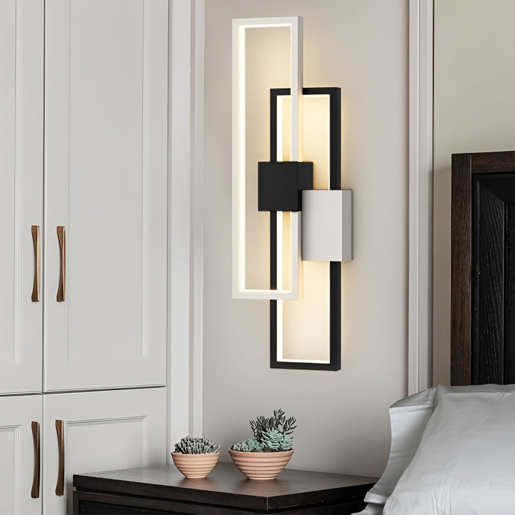 Box Three-color Light LED Nordic Wall Light, Bedroom Wall Sconce, Iron, 6" W x 2" D x 17" H