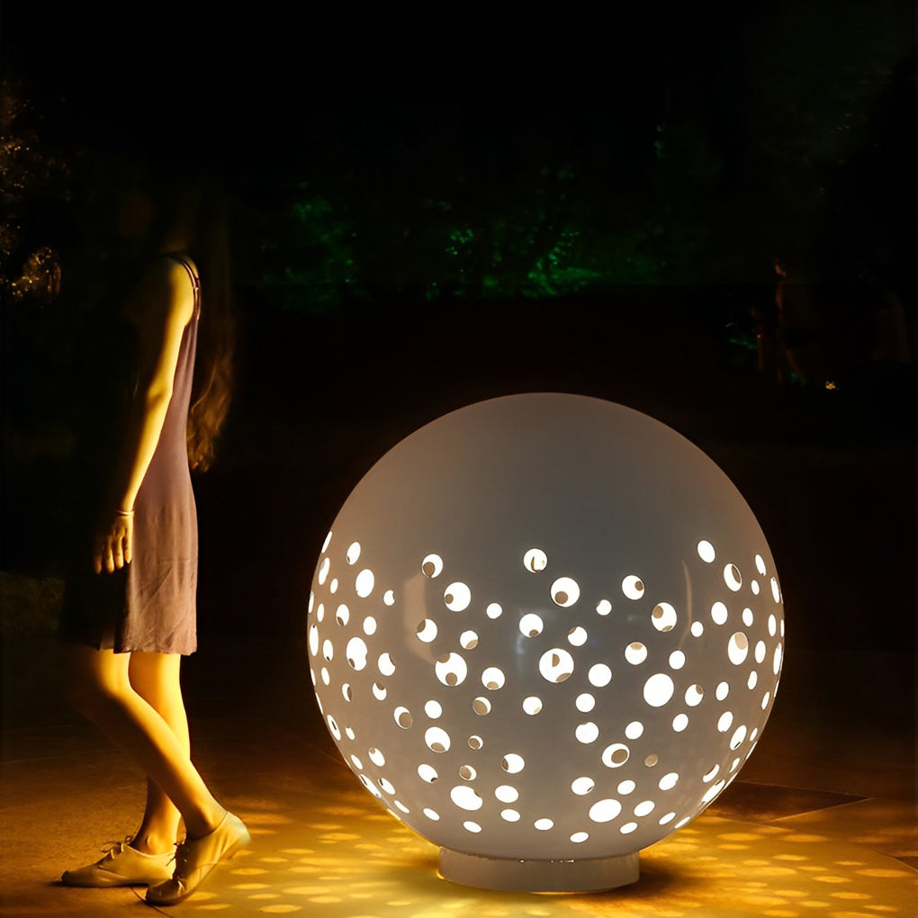 Waterproof Circular Metal Hollow White Contemporary Exterior Lanterns Lawn Lamp, Outdoor Wall Light, detail 4