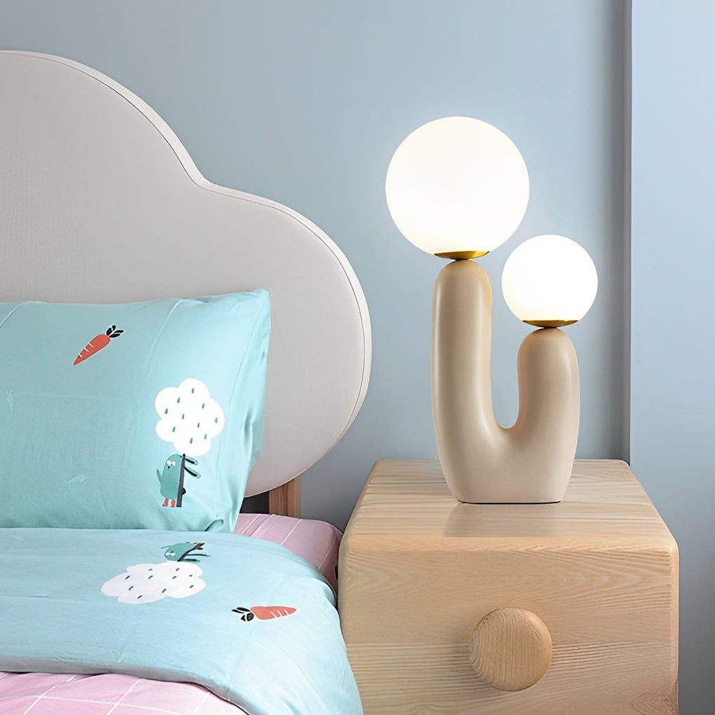 2-Light Contemporary Beige Cactus LED Accent Table Light, Bedside Table Lamp, detail 3