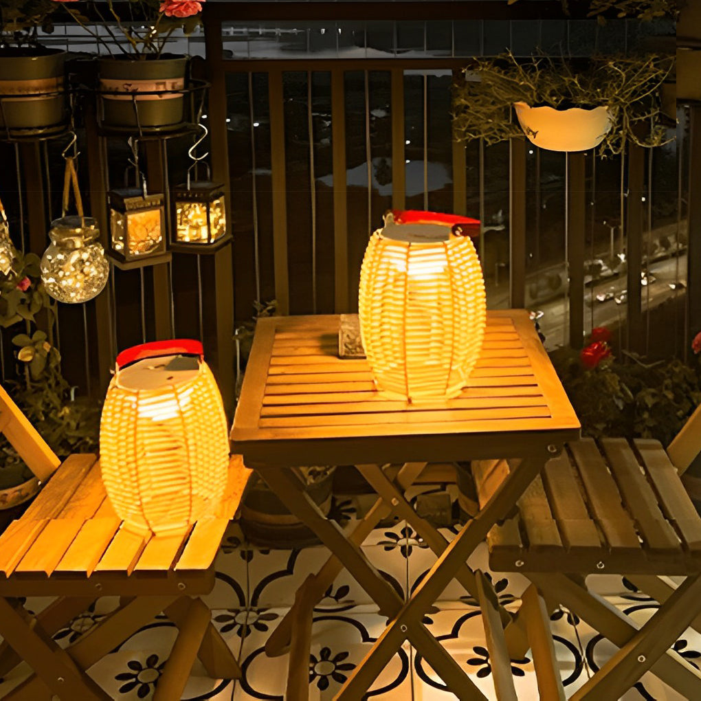 Portable Rattan Lantern Waterproof LED Contemporary Solar Exterior Light, Outdoor Wall Light, detail 2