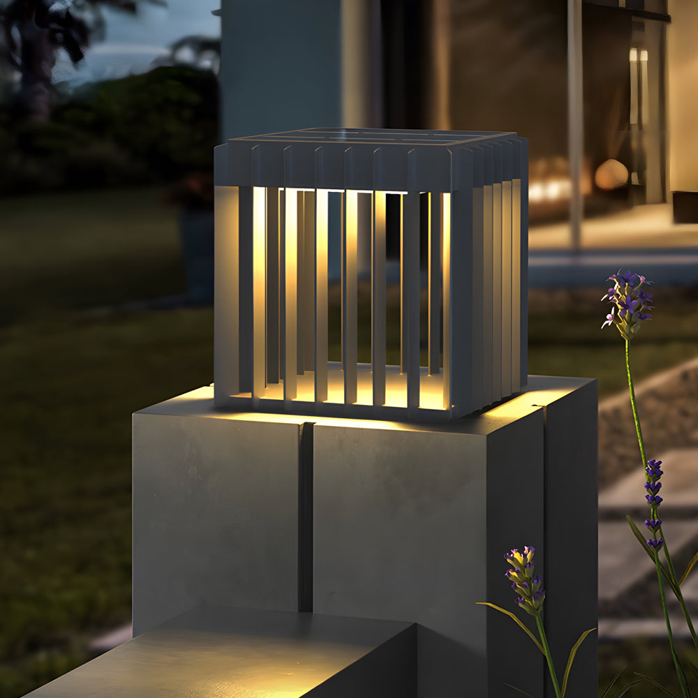 Black Square Pier-Mount Exterior Post Light Garden Wired Solar Pillar Light, Outdoor Wall Light, 9.8"