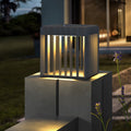 Black Square Pier-Mount Exterior Post Light Garden Wired Solar Pillar Light, Outdoor Wall Light, 9.8"