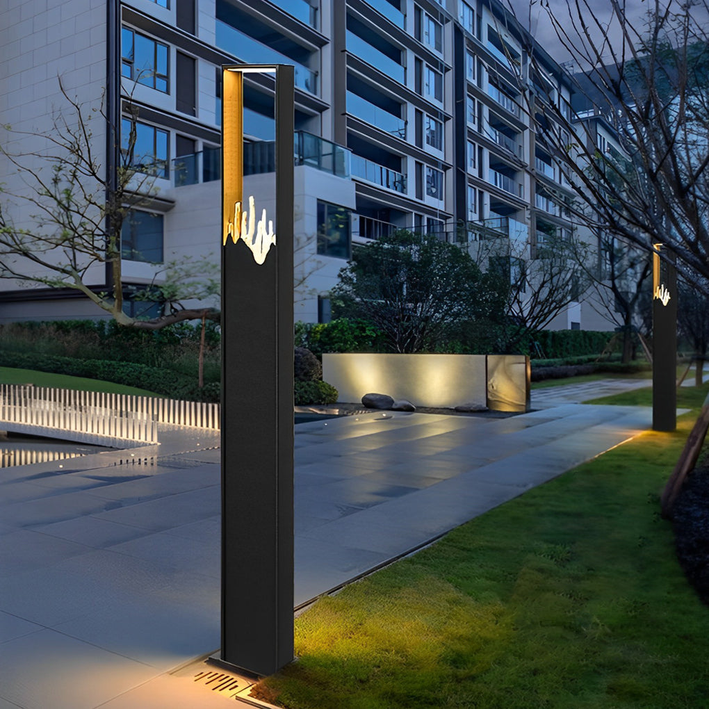 Box Glass Mountain Scenery Black Contemporary Exterior Pathway Lights, Outdoor Wall Light, Steel, 15.7"