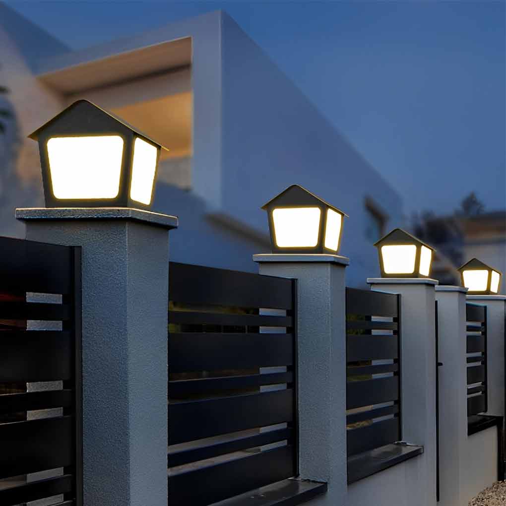 Cottage Shaped LED Waterproof Black Contemporary Solar Fence Post Lights Pillar Light, Outdoor Wall Light, detail 5
