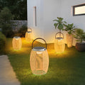 Portable Rattan LED Waterproof Solar Powered Exterior Lantern Lights, Outdoor Wall Light, Stainless Steel, 7" Dia x 10" H
