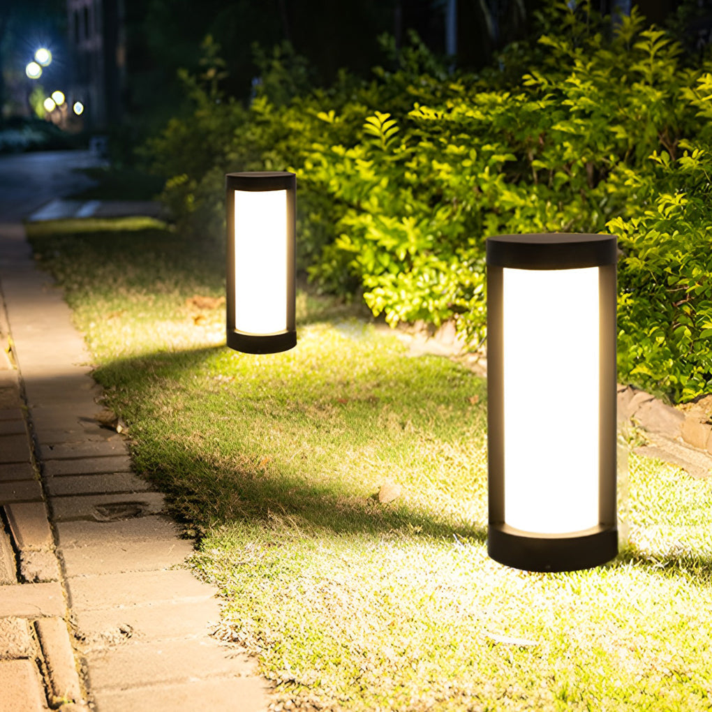 Circular Waterproof LED Solar Black Contemporary Exterior Pathway Lights Post Lights - 15.7" Aluminum, Outdoor Wall Light