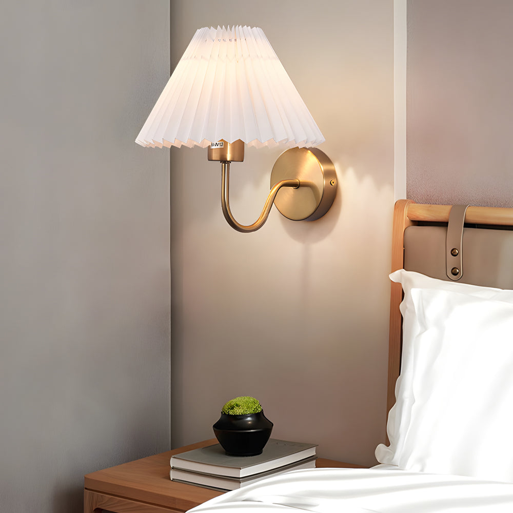 Vintage 1-Light Dimmable Metallic Arm Sconce with Pleated Fabric Shade, Hardwired Wall Sconce, detail 3