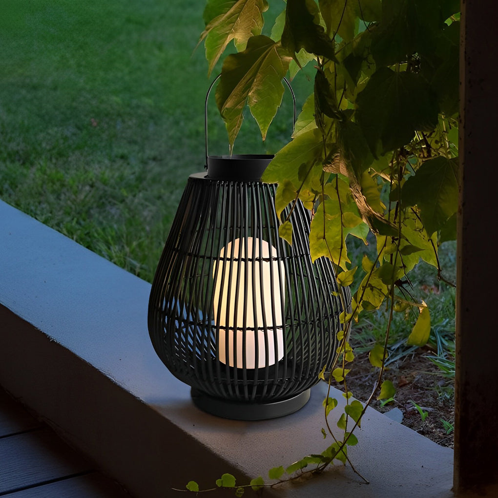 Portable Black Contemporary Iron Woven E27 Pillar Accent Exterior Lantern, Outdoor Wall Light, detail 5
