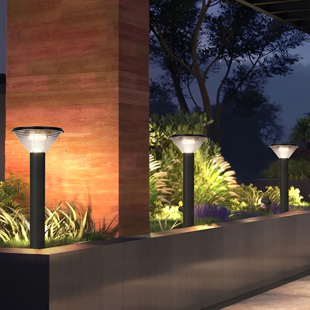 Circular Light Control Induction Black Contemporary Exterior Solar Pathway Lights, Outdoor Wall Light, Aluminum, 24"
