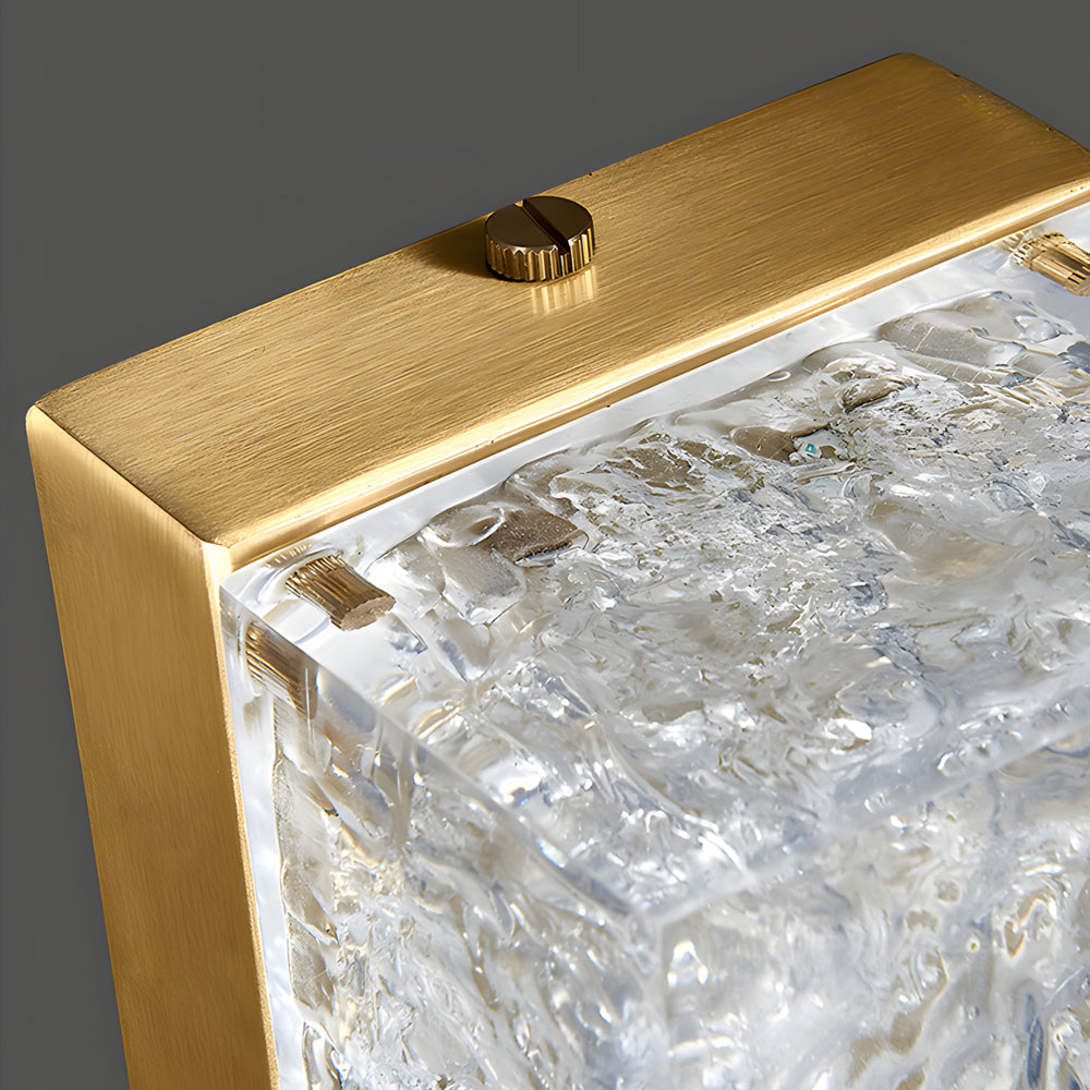 Contemporary Brass 1-Light LED Wall Fixtures Rectangle Wall Light in Ice Resin, Hardwired Wall Sconce, detail 5