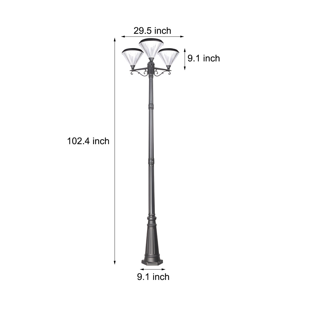 102-Inch Black Exterior Street Light with 3-Light Post Lamp and Pole, Outdoor Wall Light, detail 6