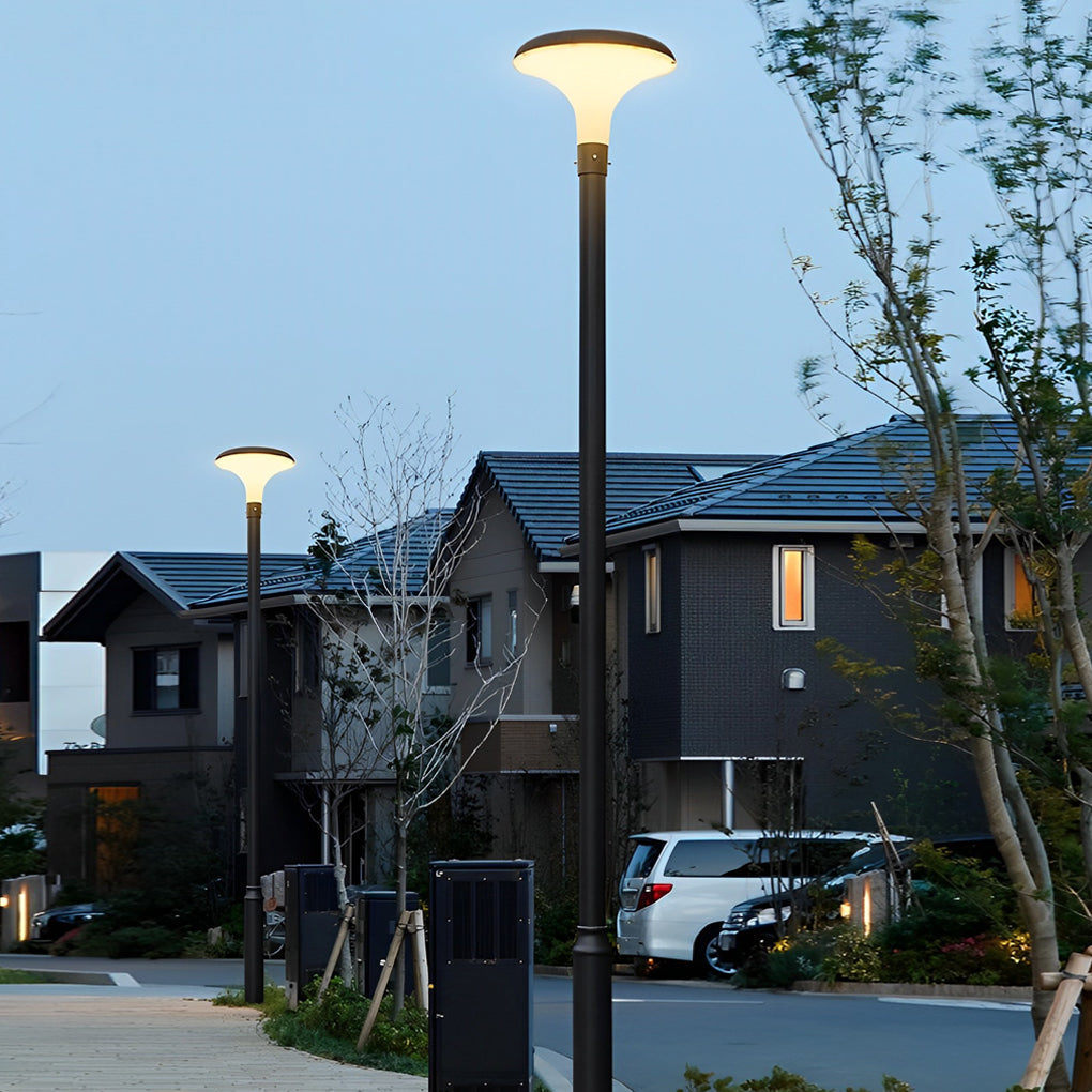 Circular Mushroom Waterproof Intelligent Black Contemporary Solar Lamp Post Light, Outdoor Wall Light, Die-cast Aluminum, H 118.1in
