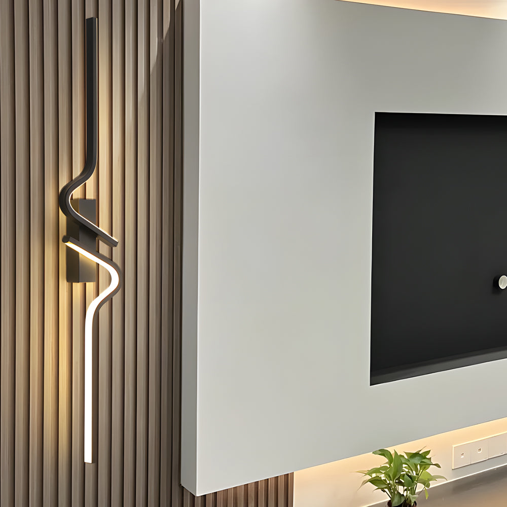 Clean-Lined Long Wave Aluminum Black Decorative LED Wall Light, Hardwired Wall Sconce, detail 5