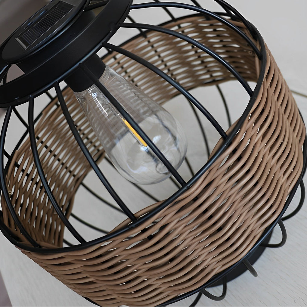Rattan Decor Cage Shape Waterproof Intelligent Exterior Solar Lanterns, Night Light, detail 7