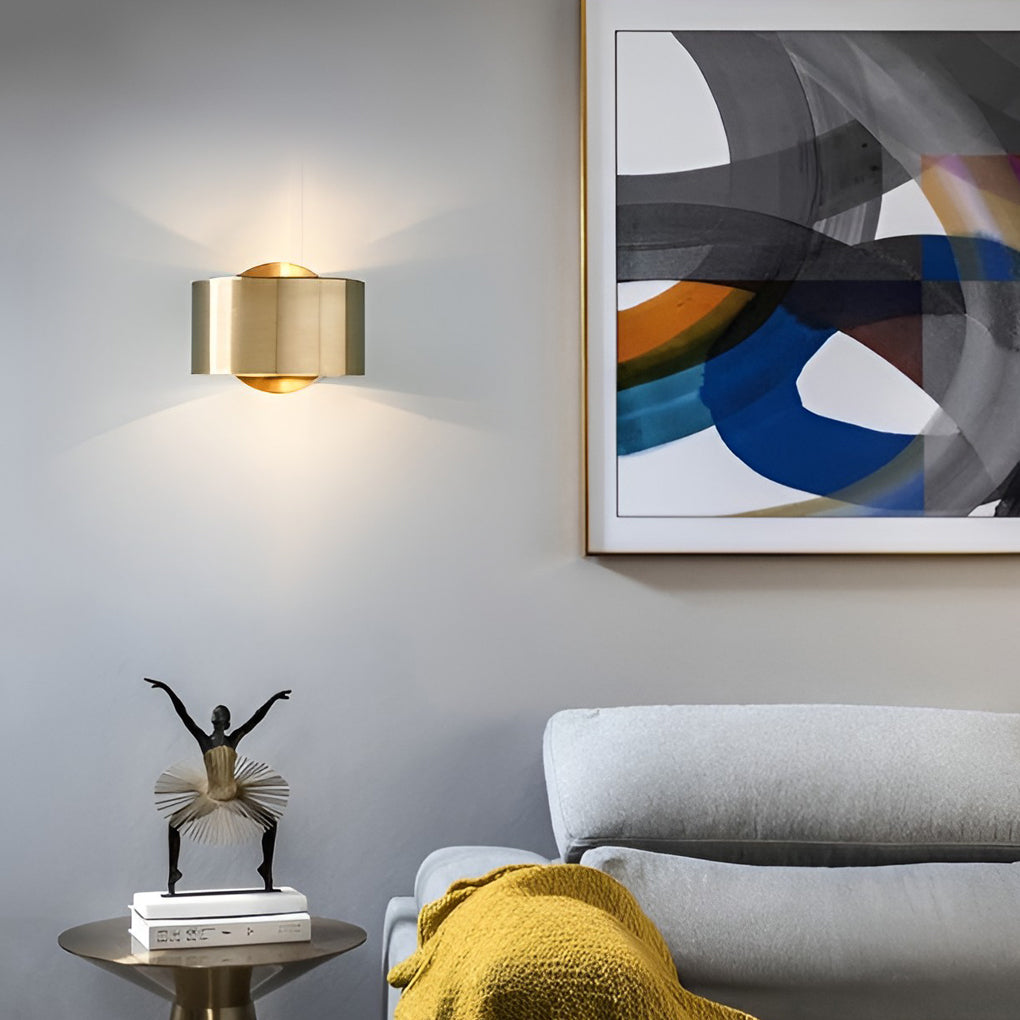 Circular Up and Down Lights Gold Nordic Wall Light, Bedroom Wall Sconce, Iron, Dia 6in x H 3in