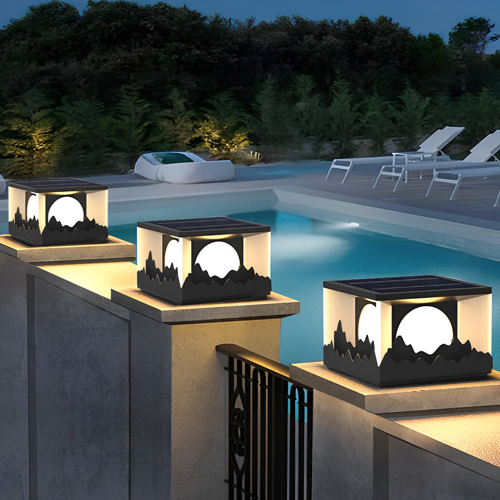 Mountain Scenery Design Waterproof LED Contemporary Solar Fence Post Lights, Outdoor Wall Light, detail 2