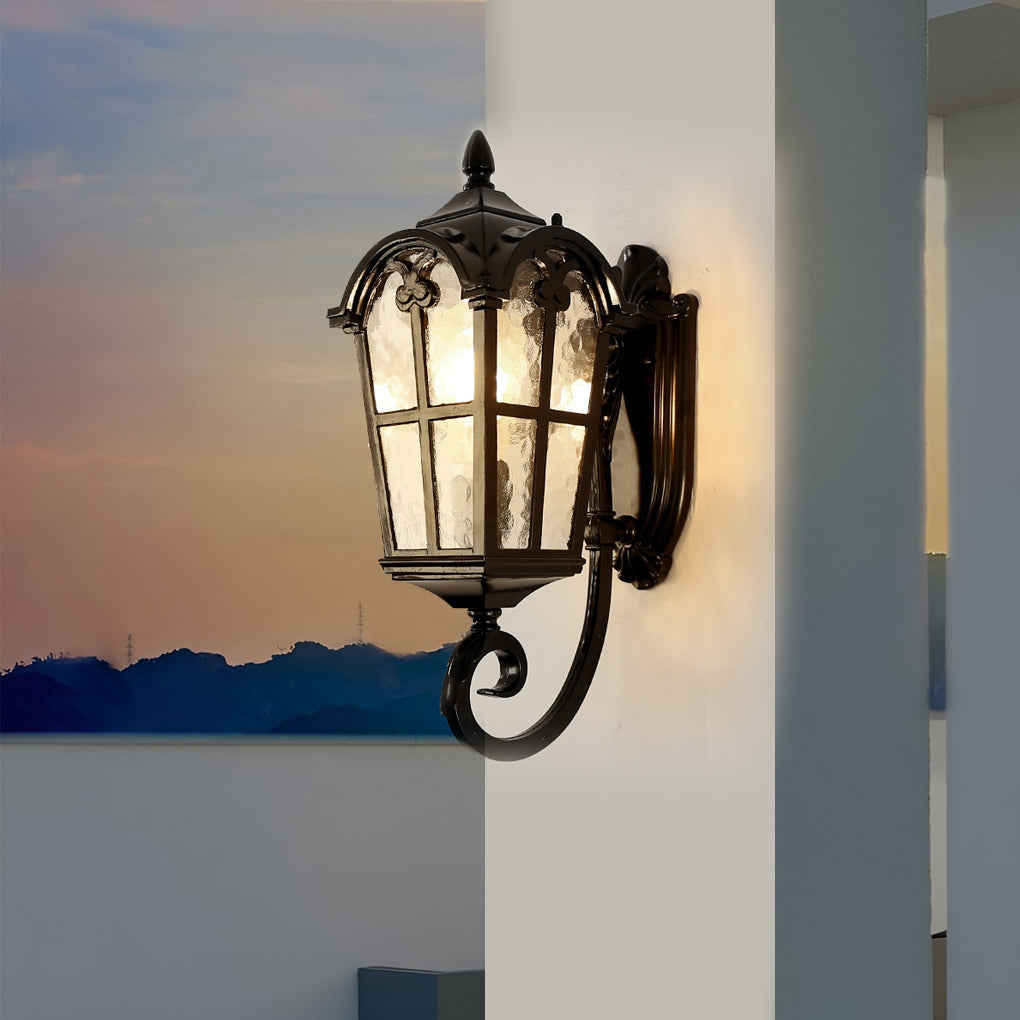 Waterproof Vintage Lantern Shaped Black Retro Exterior Plug-In Wall Light, Outdoor Wall Light, detail 4