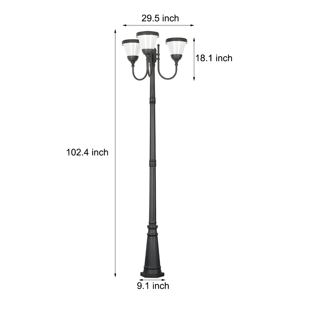 3-Light Black Finish Traditional Exterior Street Lights with Post Top, Outdoor Wall Light, detail 6