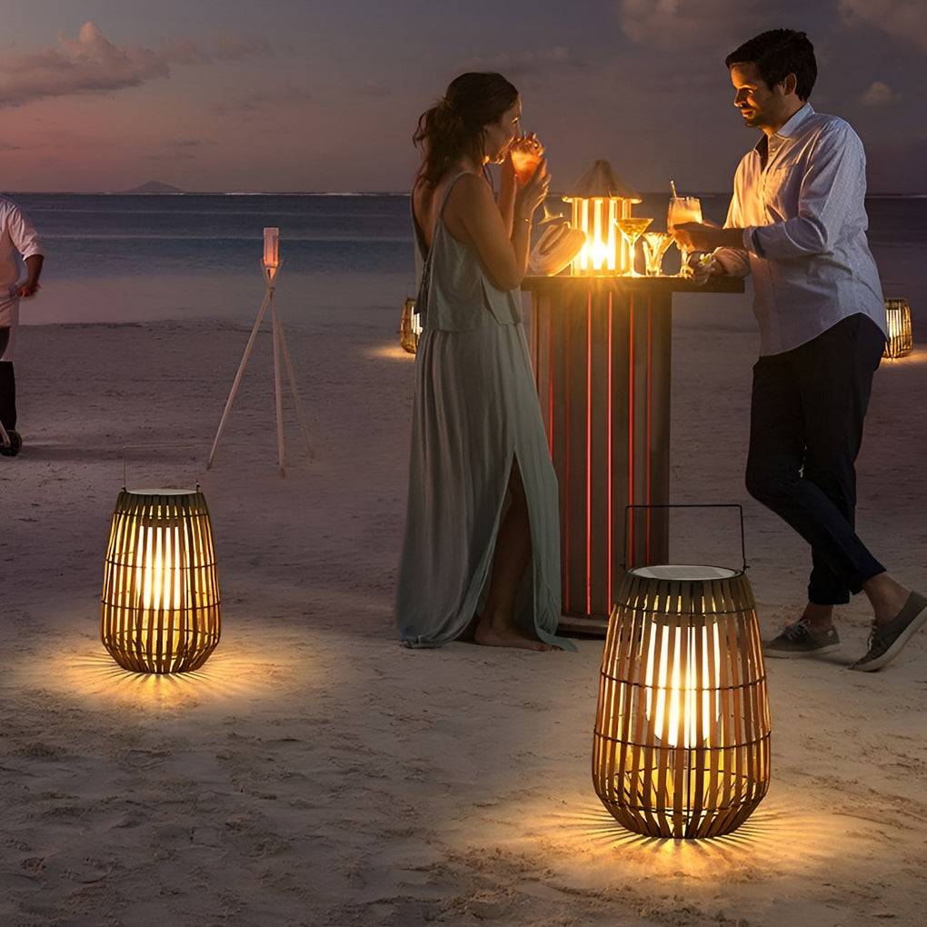 Rattan Portable Lantern Shaped LED Waterproof Solar Exterior Lights - 16" Plastic, Outdoor Wall Light, detail 3