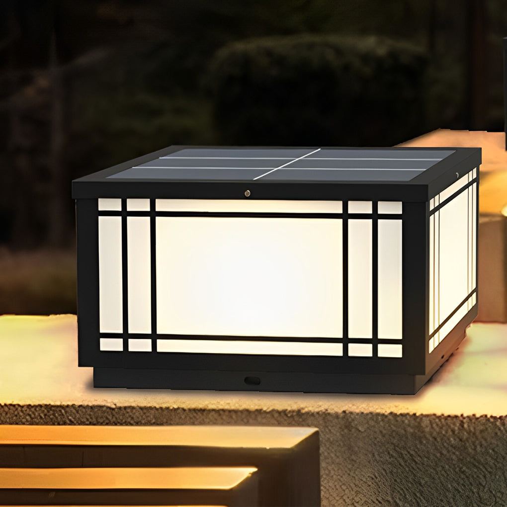 Stainless Steel Retro Grilles Waterproof LED 3 Step Dimming Solar Fence Post Lights with Remote, Outdoor Wall Light, detail 5