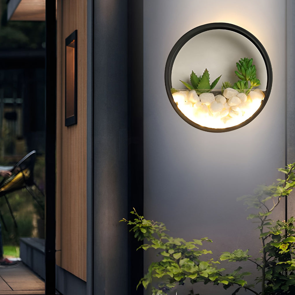 Circular Small Artificial Plants Stones 18w LED Contemporary Exterior Wall Light, Outdoor Wall Light, detail 2