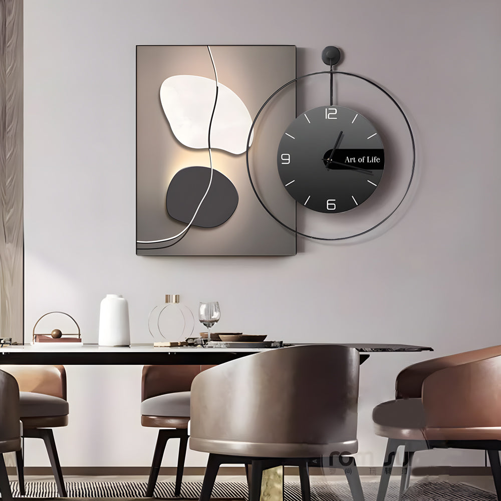 Glass Geometric Silent Wall Clock Canvas Painting Wall Art Decor, Plug-In Wall Sconce, detail 6