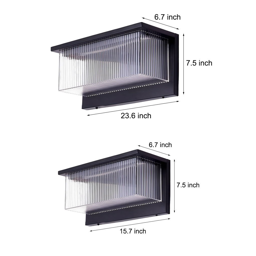 Box Striped Acrylic Shade Waterproof Black Contemporary Solar Wall Fixtures, Hardwired Wall Sconce, detail 6