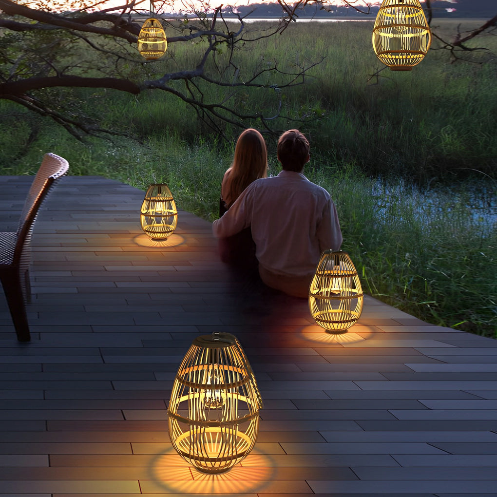 Portable Rattan Wood LED Waterproof Contemporary Solar Garden Lights Lawn Lamp, Outdoor Wall Light, detail 5