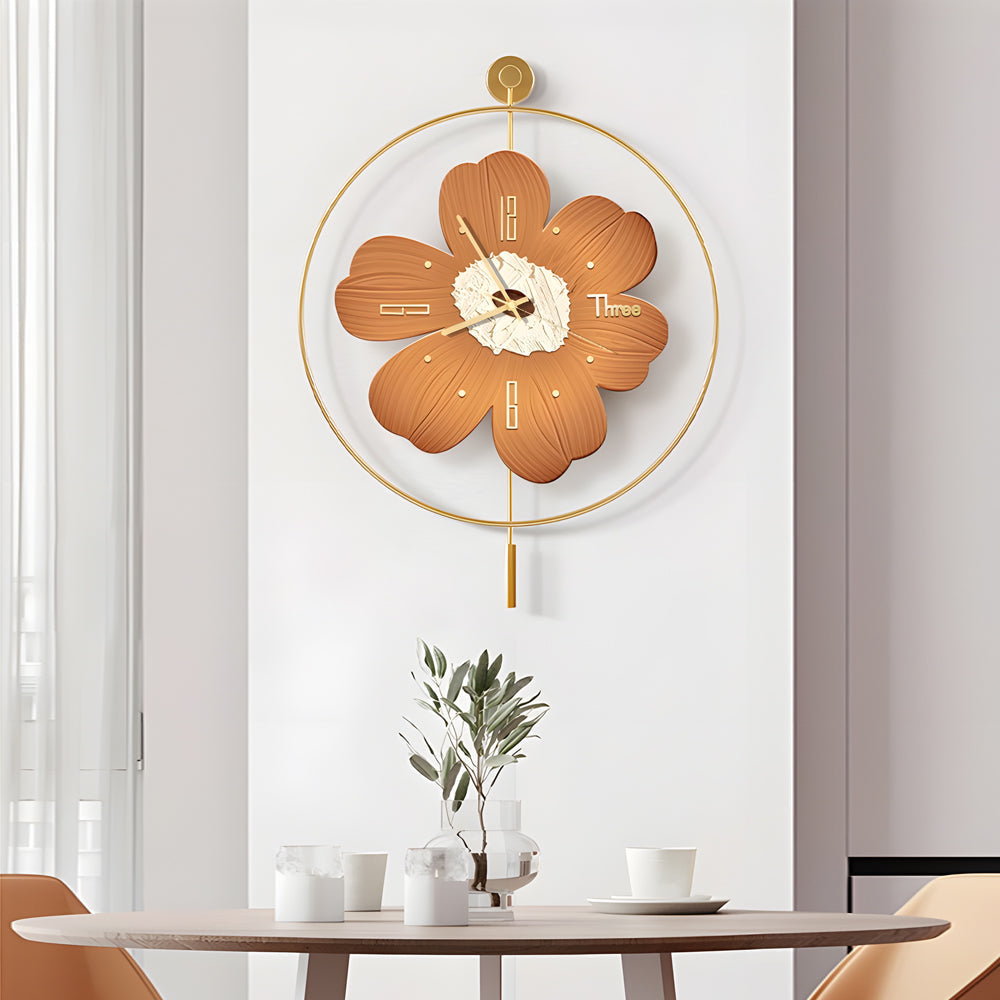 Circular Metal Battery Operated LED Flower Wall Clock, Plug-In Wall Sconce, 19.7"