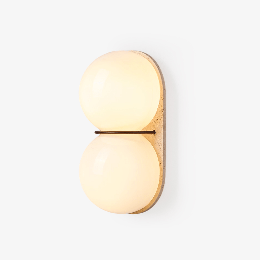 Double Globe Travertine Wall Light, Hardwired Wall Sconce, Metal, Dia 18cm x H 32cm