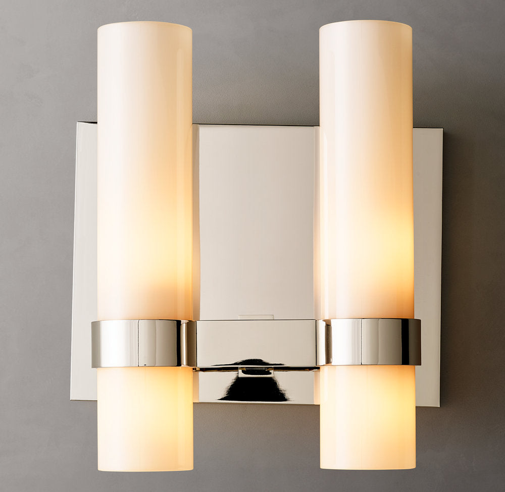Ravelle Milk Glass Double Wall Light, Bathroom Wall Sconce, detail 6