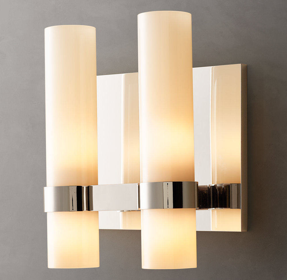 Ravelle Milk Glass Double Wall Light, Bathroom Wall Sconce, detail 4