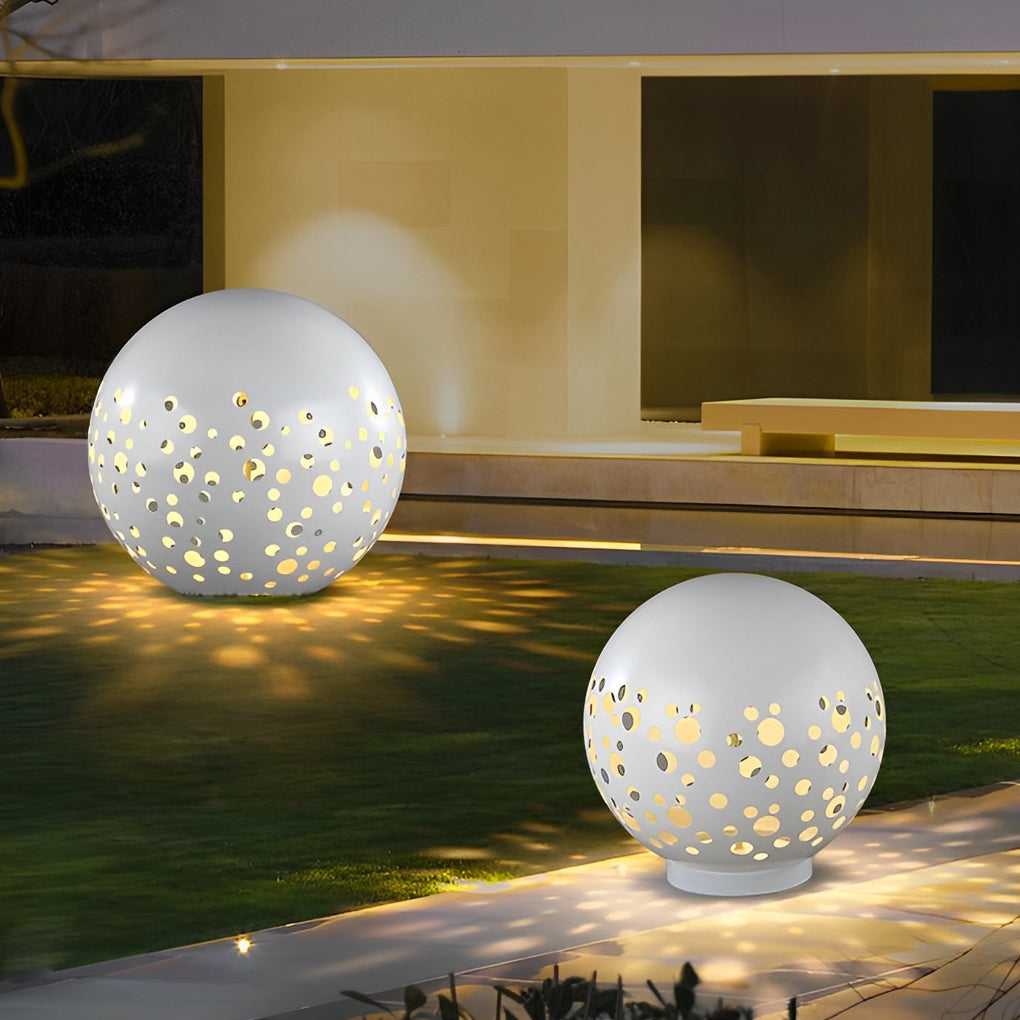 Waterproof Circular Metal Hollow White Contemporary Exterior Lanterns Lawn Lamp, Outdoor Wall Light, detail 6