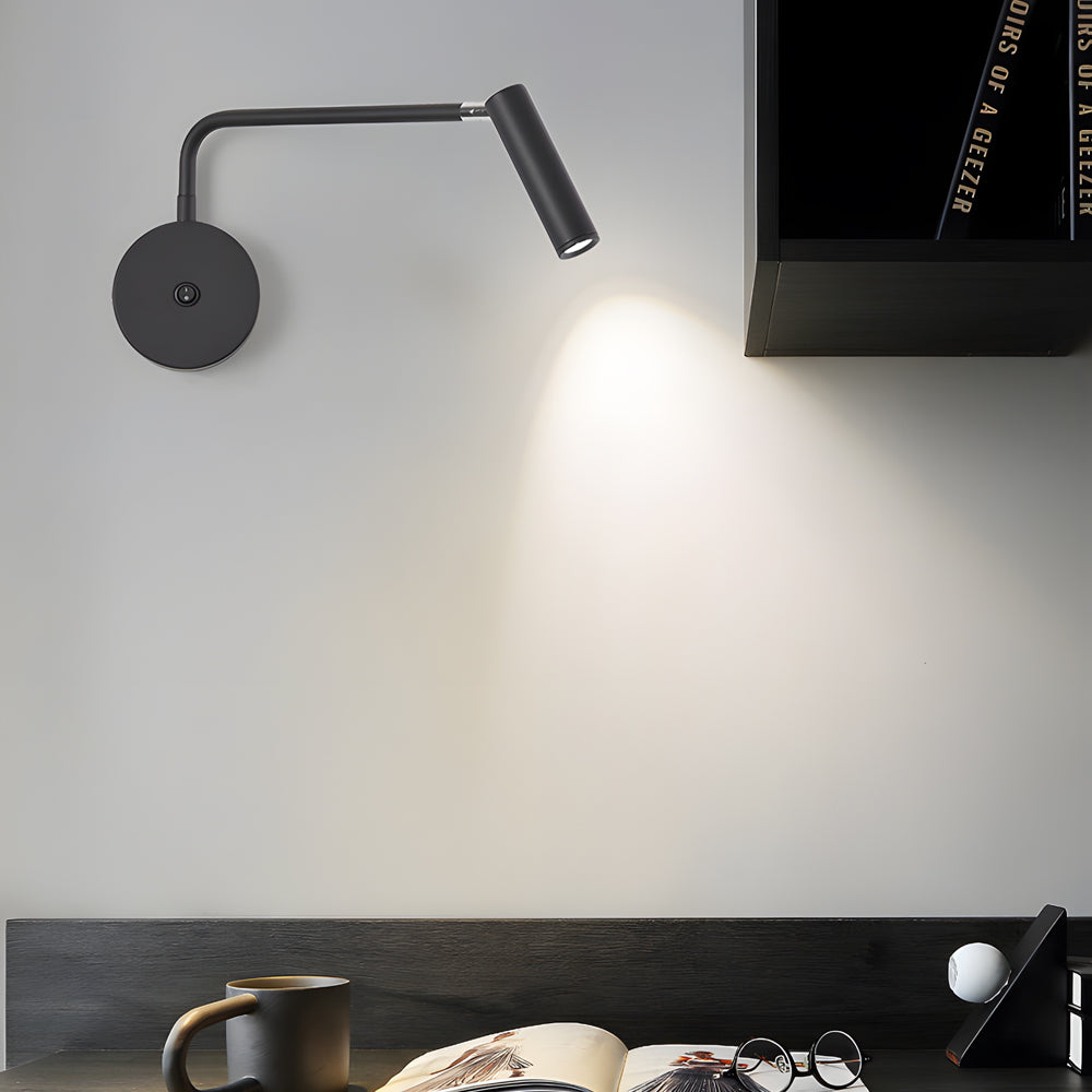 Black/White Tube LED Pivot Arm Wall Light Adjustable Wall-Mounted Spotlight Bedroom Sconce Lamp, Hardwired Wall Sconce, detail 4