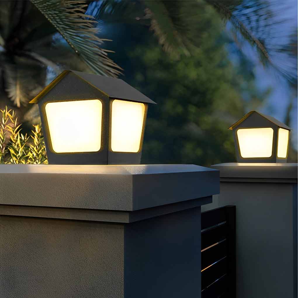 Cottage Shaped LED Waterproof Black Contemporary Solar Fence Post Lights Pillar Light, Outdoor Wall Light, detail 6