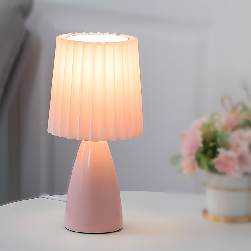 12 inch Pleated-Shade Glass Dimmable Table Light, Bedside Table Lamp, 12 In. H