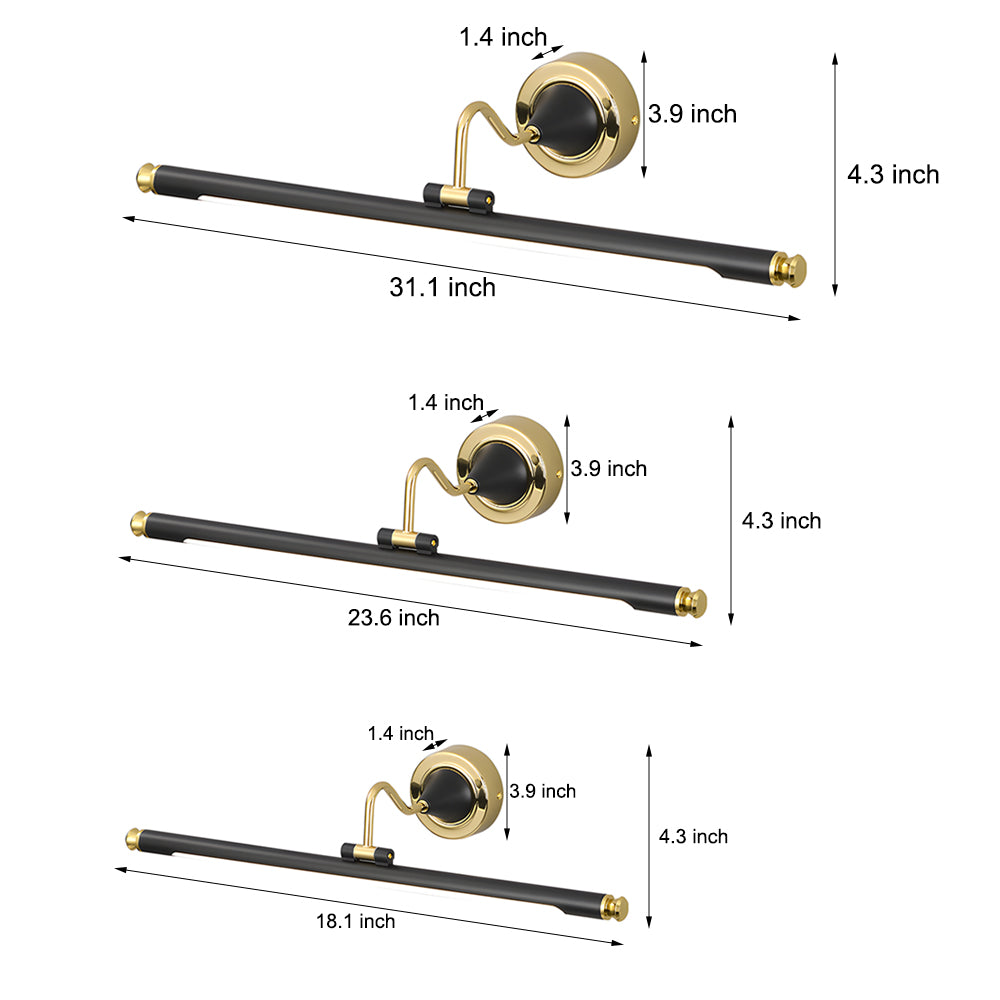Gold and Black Rotatable Linear Vintage LED Bathroom Vanity Fixture, Bathroom Vanity Light, detail 7
