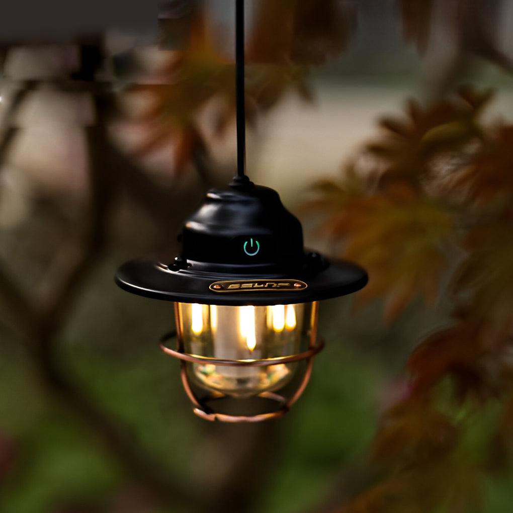Circular LED Waterproof USB Rechargeable Retro Exterior Light Camping Lamp, Outdoor Wall Light, Iron, H 6in