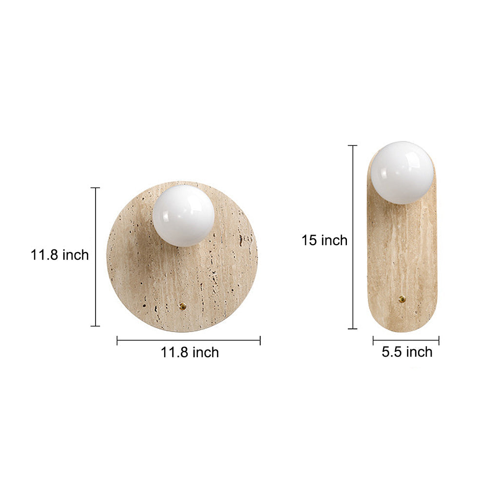 Circular Long Yellow Travertine LED Wabi-sabi Japanese Style Wall Fixtures Fixture, Hardwired Wall Sconce, detail 6