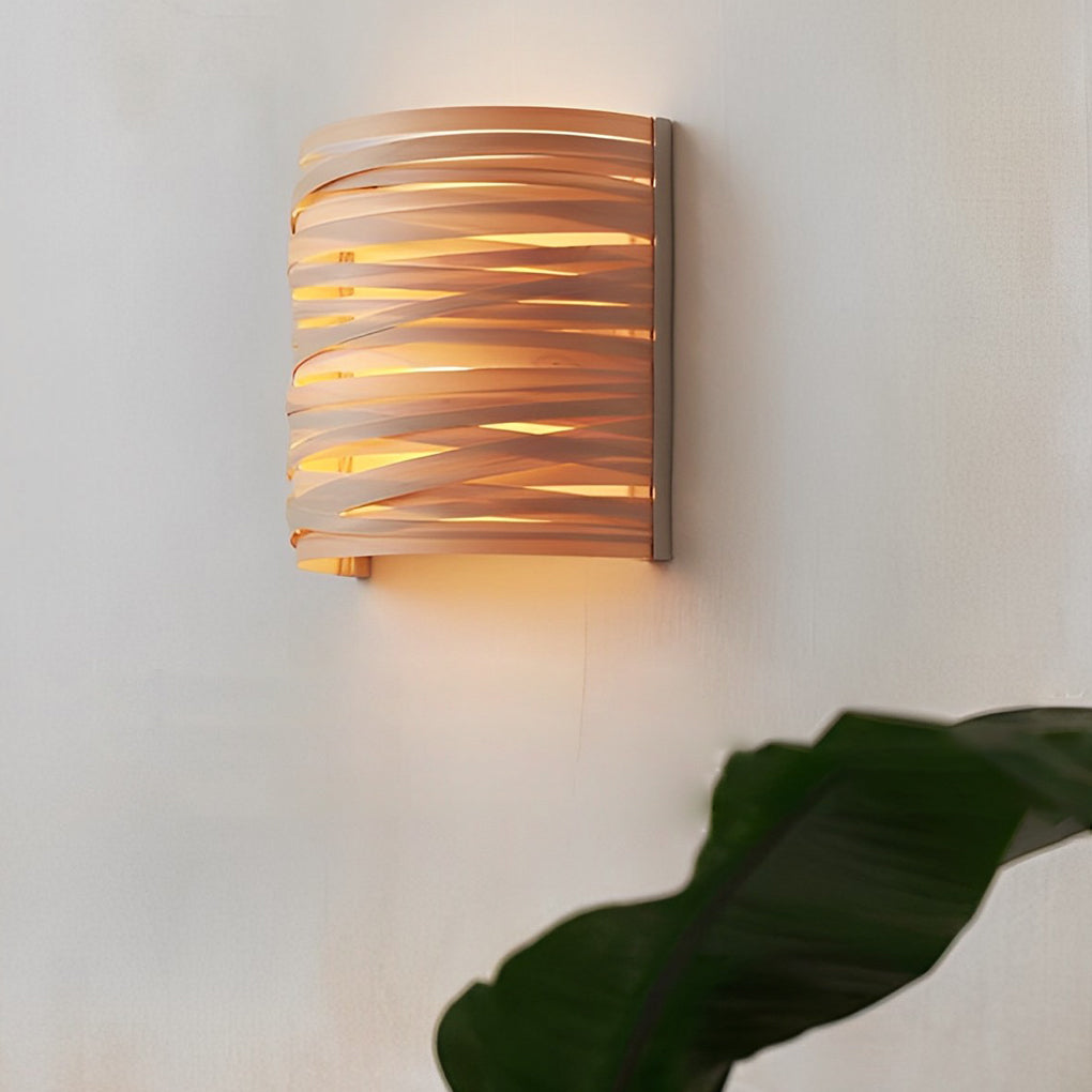 Semi-cylindrical Handmade Wood Decorative Contemporary Wall Light Atmosphere Light, Bedroom Wall Sconce, detail 2