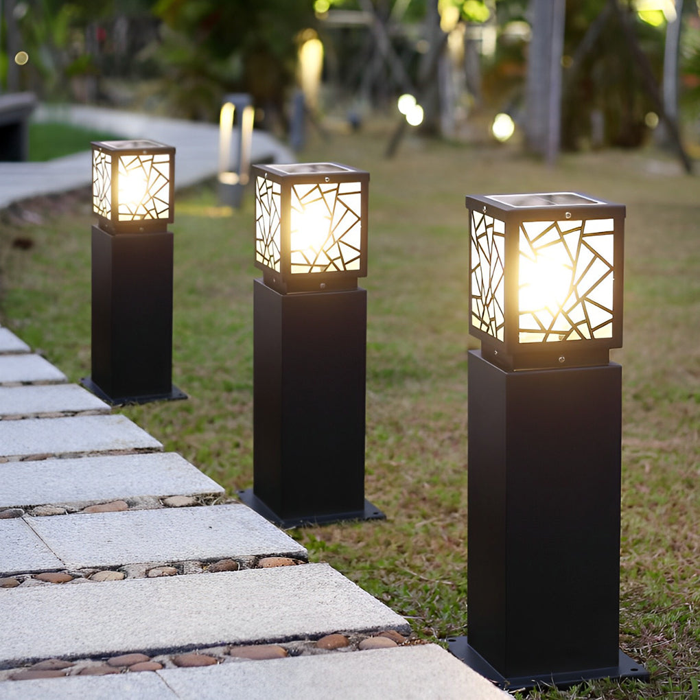 Retro LED Waterproof Black Contemporary Solar Path Lights Exterior Lawn Light, Outdoor Wall Light, Galvanized Iron, 12"