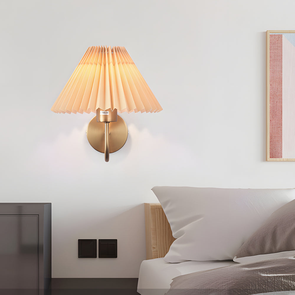 Vintage 1-Light Dimmable Metallic Arm Sconce with Pleated Fabric Shade, Hardwired Wall Sconce, detail 6