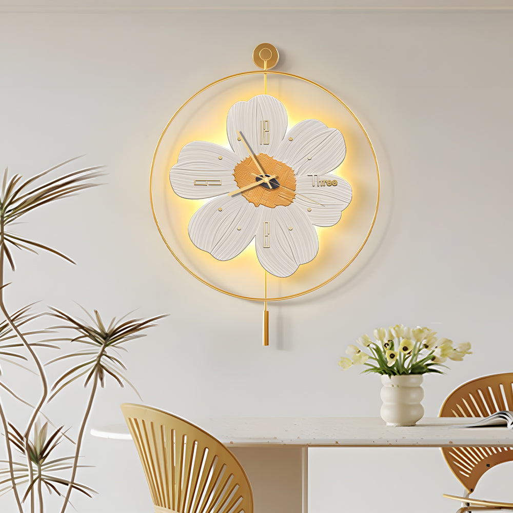 Circular Metal Battery Operated LED Flower Wall Clock, Plug-In Wall Sconce, detail 6