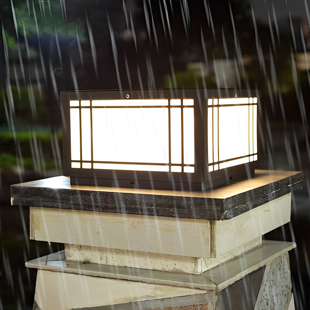 Stainless Steel Retro Grilles Waterproof LED 3 Step Dimming Solar Fence Post Lights with Remote, Outdoor Wall Light, detail 6