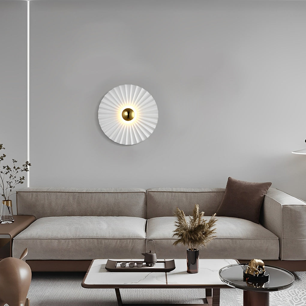 Lotus Leaf Circular Pleated LED Creative White Contemporary Wall Fixtures Fixture, Hardwired Wall Sconce, detail 5
