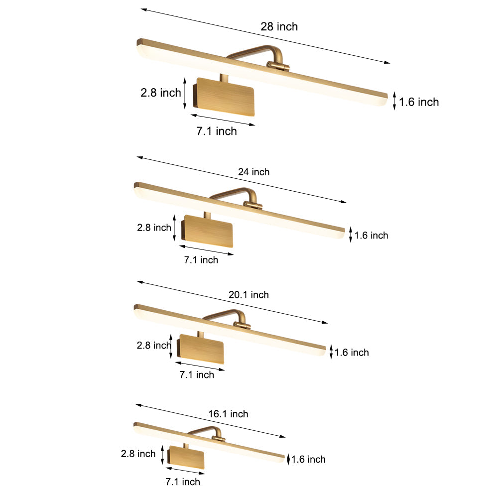 Brass Linear LED Bathroom Vanity Fixture with Curved Rod Design Elegant Mirror Fixture, Bathroom Vanity Light, detail 7